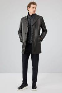 ترنچ‌کت چرمی مردانه مشکی یقه خزدار Barella دری مد