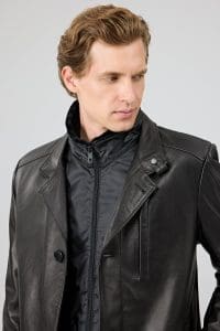 ترنچ‌کت چرمی مردانه مشکی یقه خزدار Barella دری مد