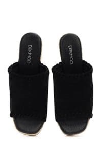 دمپایی اسپرت زنانه چرم جیر مشکی پاشنه بلند راحتی دری مد