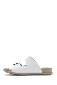 دمپایی راحتی زنانه چرم سفید دو سگکه دری مد