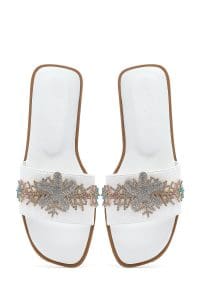 دمپایی زنانه سفید نگین‌دار دری مد