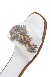 دمپایی زنانه سفید نگین‌دار دری مد