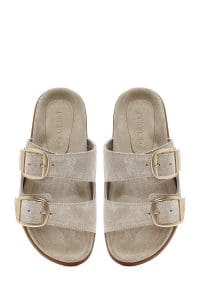 دمپایی زنانه چرم جیر بژ سگک‌دار دری مد