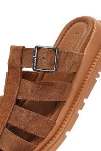 دمپایی زنانه چرم جیر قهوه‌ای ضخیم‌تنه دری مد