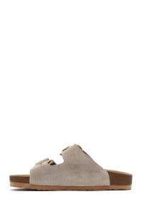 دمپایی زنانه چرم جیر ویزون سگک‌دار دری مد