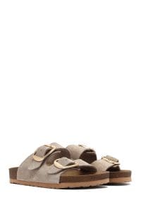 دمپایی زنانه چرم جیر ویزون سگک‌دار دری مد