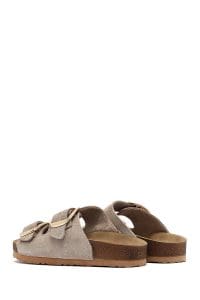 دمپایی زنانه چرم جیر ویزون سگک‌دار دری مد