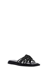 دمپایی زنانه چرم مشکی نگین‌دار دری مد