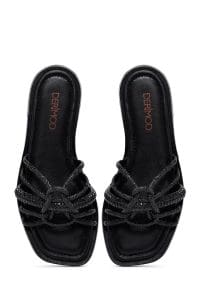 دمپایی زنانه چرم مشکی نگین‌دار دری مد