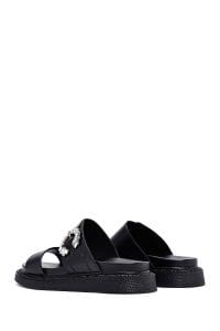 دمپایی زنانه چرم مشکی نگین‌دار ضخیم‌تنه دری مد