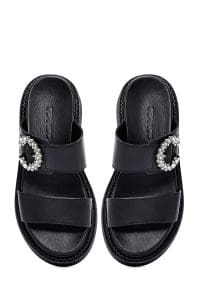 دمپایی زنانه چرم مشکی نگین‌دار ضخیم‌تنه دری مد