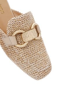 دمپایی زنانه چرمی حصیری بژ با جزئیات سگک دری مد