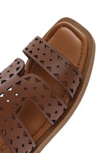 دمپایی زنانه چرمی قهوه‌ای روشن دری مد