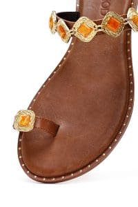 دمپایی لاانگشتی زنانه چرم قهوه‌ای نگین‌دار دری مد