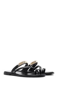 دمپایی لاانگشتی زنانه چرم مشکی با نگین دری مد