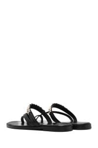 دمپایی لاانگشتی زنانه چرم مشکی با نگین دری مد