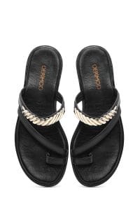 دمپایی لاانگشتی زنانه چرم مشکی با نگین دری مد