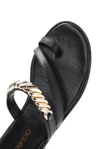 دمپایی لاانگشتی زنانه چرم مشکی با نگین دری مد