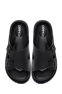 دمپایی مردانه مشکی سگک‌دار دری مد