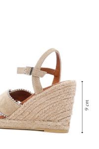 صندل زنانه اسپادریل بژ پاشنه یکسره گیوه ای بندی جیر دری مد