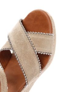 صندل زنانه اسپادریل بژ پاشنه یکسره گیوه ای بندی جیر دری مد