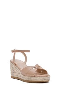 صندل زنانه بژ بنددار پاشنه لژ کنفی دری مد