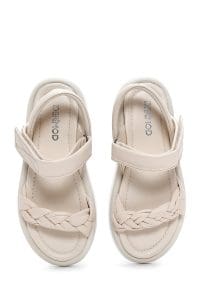 صندل زنانه بژ بندی چرمی دری مد