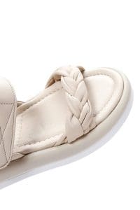 صندل زنانه بژ بندی چرمی دری مد