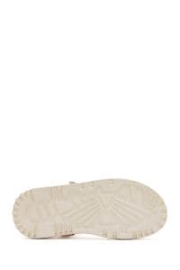 صندل زنانه بژ بندی چرمی راحتی دری مد