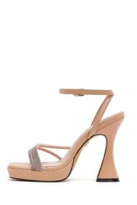 صندل زنانه بژ پاشنه‌ضخیم بلند بنددار مجلسی دری مد