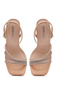 صندل زنانه بژ پاشنه‌ضخیم بلند بنددار مجلسی دری مد