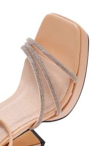 صندل زنانه بژ پاشنه‌ضخیم بلند بنددار مجلسی دری مد