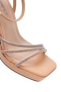 صندل زنانه بژ پاشنه‌ضخیم بلند بنددار مجلسی دری مد