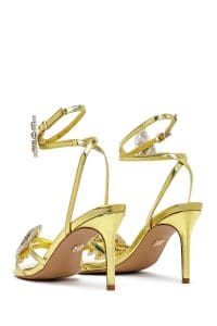 صندل زنانه زرد نگین‌دار پاشنه‌نازک بنددار دری مد