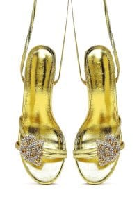 صندل زنانه زرد نگین‌دار پاشنه‌نازک بنددار دری مد