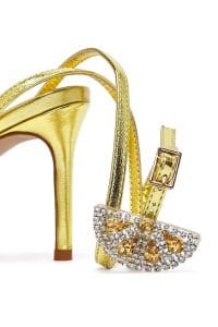 صندل زنانه زرد نگین‌دار پاشنه‌نازک بنددار دری مد