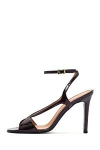 صندل زنانه زرشکی چرم پاشنه‌نازک بلند بنددار دری مد