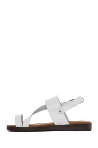 صندل زنانه سفید انگشتی چرم بودروم دری مد