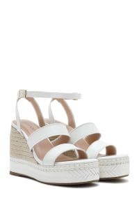 صندل زنانه سفید بنددار پاشنه لژ کنفی دری مد