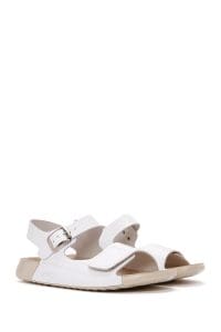 صندل زنانه سفید بندی چرمی راحتی دری مد