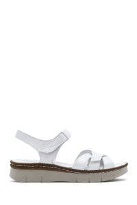 صندل زنانه سفید چرم تخت بندی راحتی دری مد