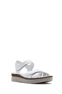 صندل زنانه سفید چرم تخت بندی راحتی دری مد