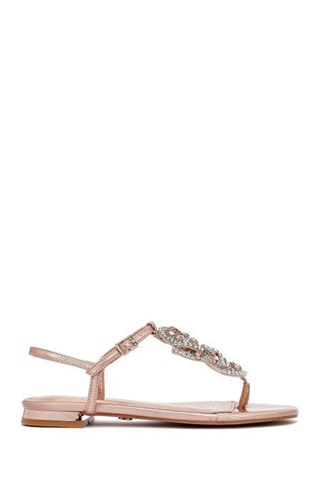 صندل زنانه صورتی نگین‌دار انگشتی دری مد