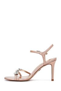 صندل زنانه صورتی نگین‌دار پاشنه‌نازک بنددار دری مد