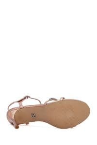 صندل زنانه صورتی نگین‌دار پاشنه‌نازک بنددار دری مد