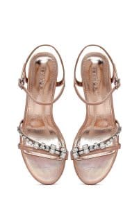 صندل زنانه صورتی نگین‌دار پاشنه‌نازک بنددار دری مد