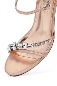 صندل زنانه صورتی نگین‌دار پاشنه‌نازک بنددار دری مد