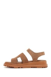 صندل زنانه صورتی چرم و جیر راحتی تخت بندی دری مد