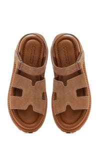 صندل زنانه صورتی چرم و جیر راحتی تخت بندی دری مد