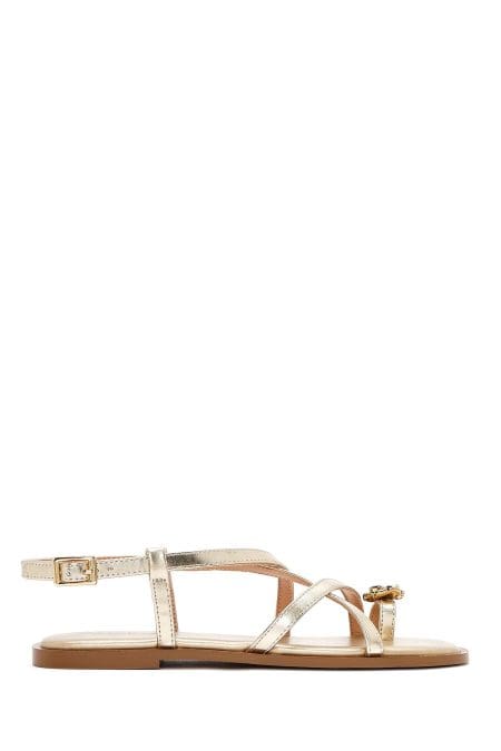 صندل زنانه طلایی لای‌انگشتی متالیک دری مد